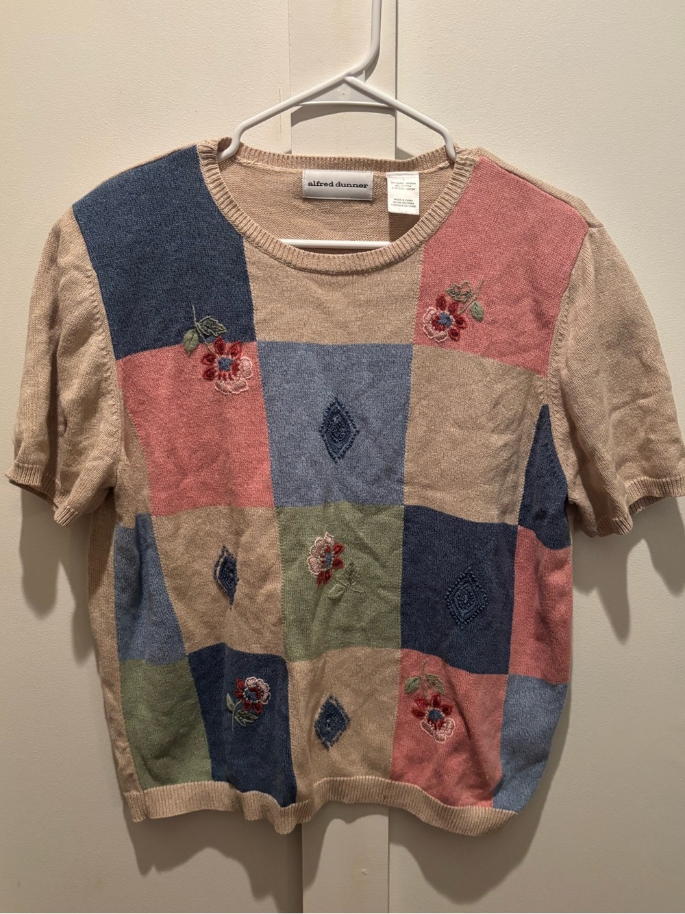 Vtg Alfred Dunner Embroidered‎ Patchwork Knit Sweater Top Sz L